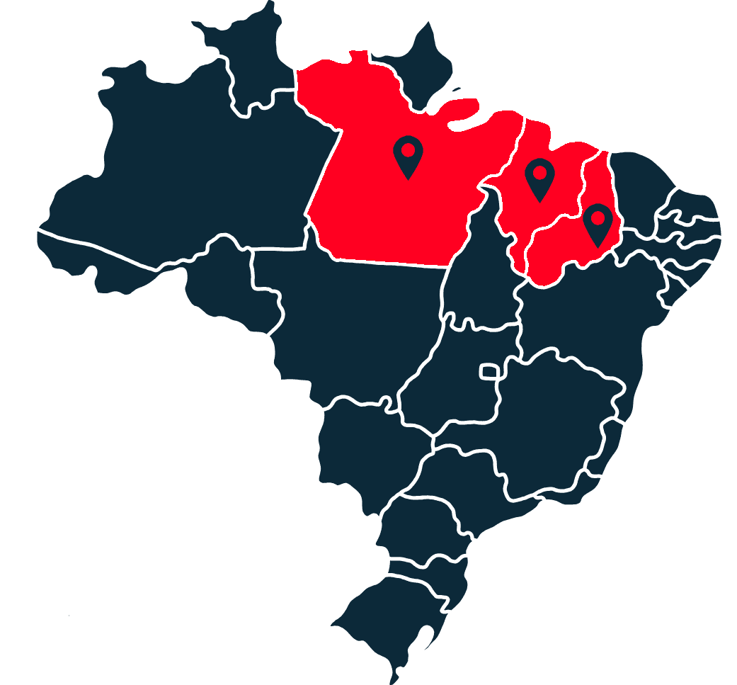 Mapa do Brasil destacando os estados Pará, Maranhão e Piauí